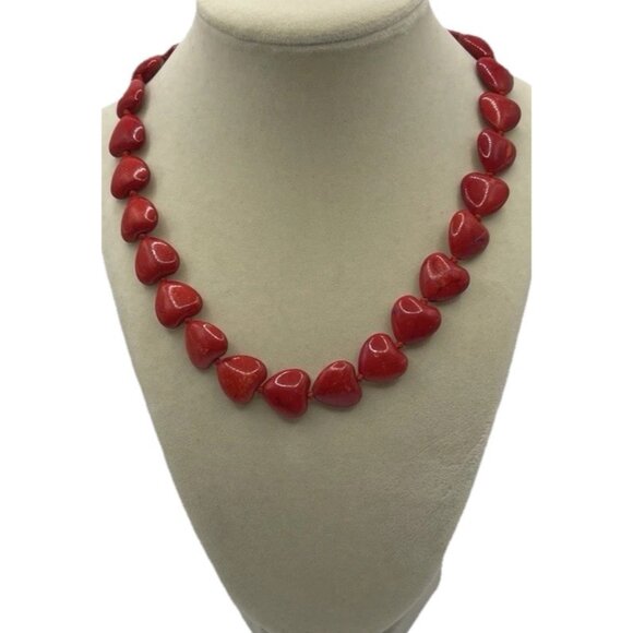 Vintage Red Heart Bead Tourquoise Howlite Beaded Necklace Women’s Sz 18” - Picture 1 of 9